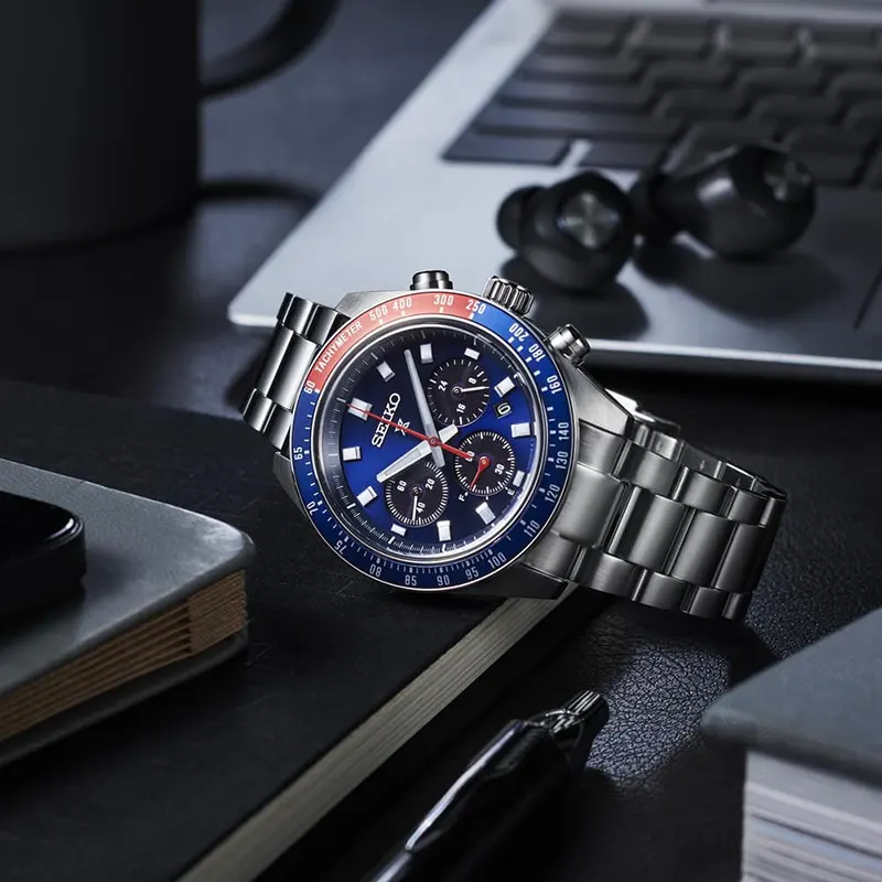 Seiko Prospex Speedtimer Solar Blue Dial Pepsi Bezel Men's Watch- SSC913P1